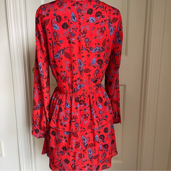 Red Floral Print Zara Long Sleeve Dress - Picture 3 of 7